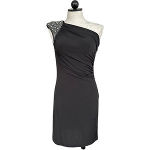 Allen B. By Allen Schwartz Black Studded One Shoulder Cocktail Dress Size Small
